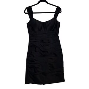 Bill Levkoff Womens Black Ruched Bodycon Satin Ruffle Pleated Mini Dress Size 10